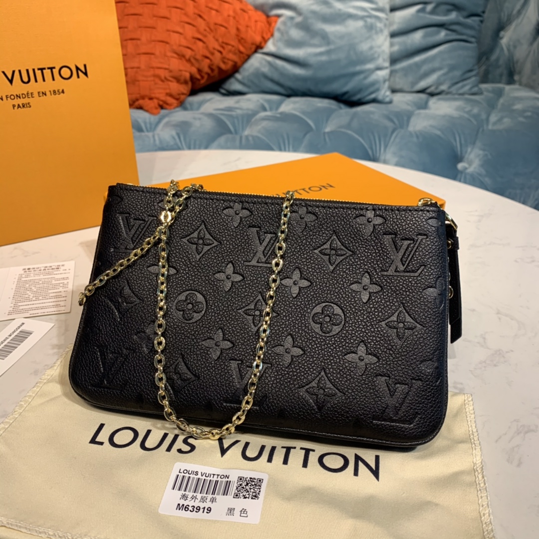 Louis Vuitton DOUBLE ZIP POCHETTE Handbag Monogram Empreinte M68568 Black